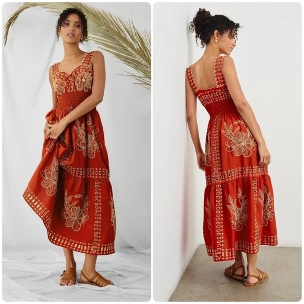 Rails Fawn Embroidered Cotton Midi-Dress in Terracota size S NWT - Picture 2 of 14